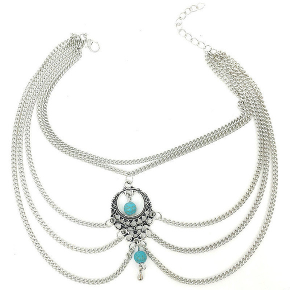 Boho Turquoise Barefoot Sandal Arm Bracelet Chain - Picture 3 of 8